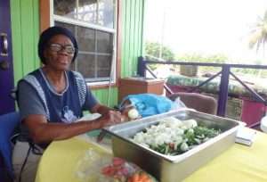 Celestine's Bajan food restaurant preparing fresh seasoning