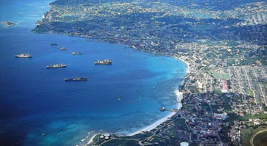 Aerial view of Carlisle Bay -1955