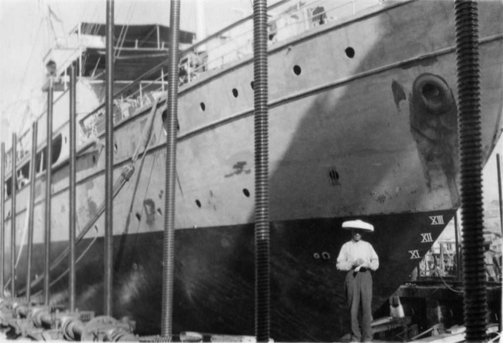 HMS Black Bear on Blackwood Screwdock c1942