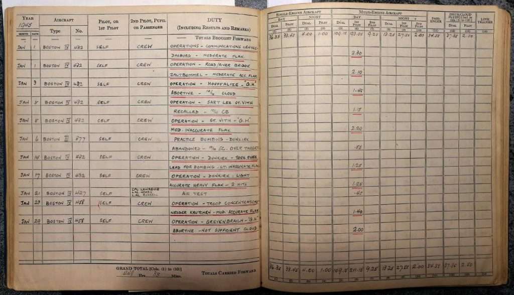 Andrew Cole RAF Pilot log book - Errol Barrow Navigator 88 Squadron