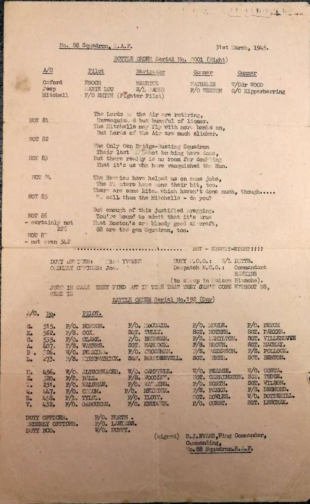 Disbandment of RAF 88 Sqn. orders 31 March 1945