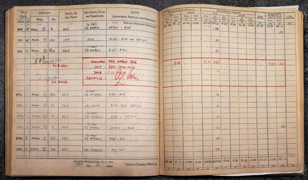 Andrew Cole RAF Pilot log book - Errol Barrow Navigator BAFO Communications Wing