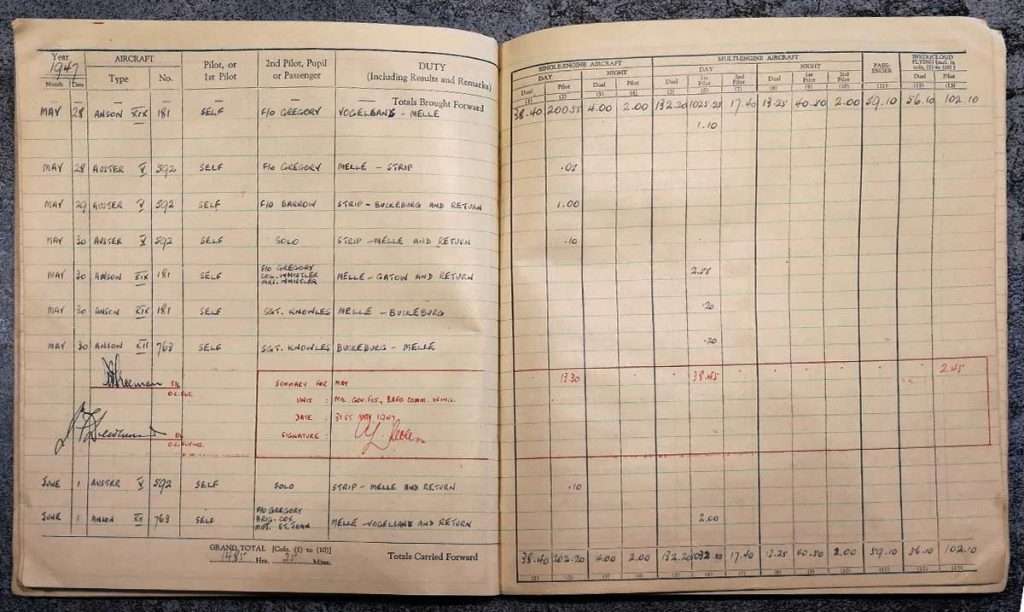 Andrew Cole RAF Pilot log book - Errol Barrow Navigator BAFO Communications Wing
