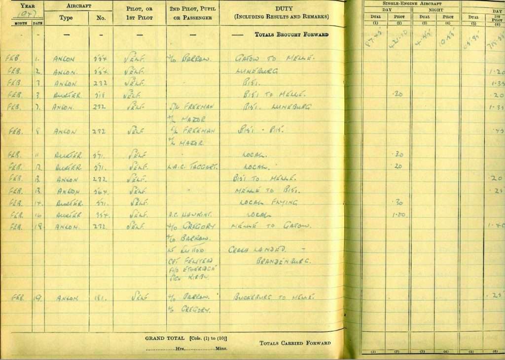 F/L Geoff Norton DFC logbook Navigator Errol Barrow