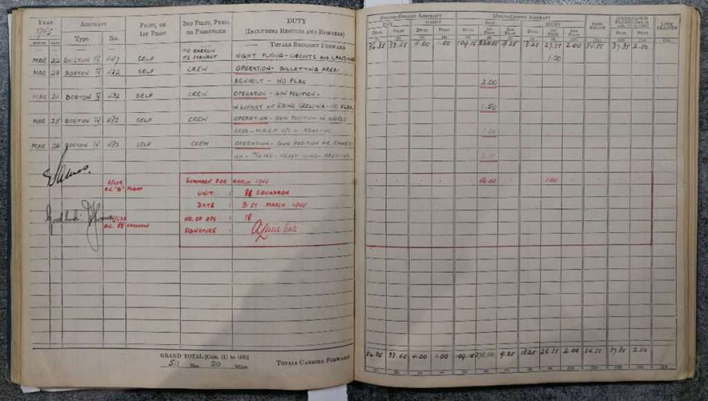Andrew Cole RAF Pilot log book - Errol Barrow Navigator 88 Squadron