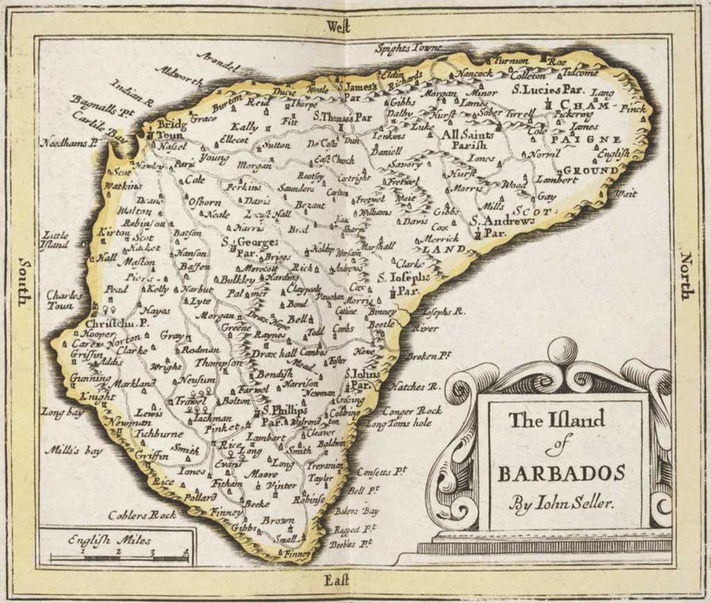 1682 John Seller Barbados map