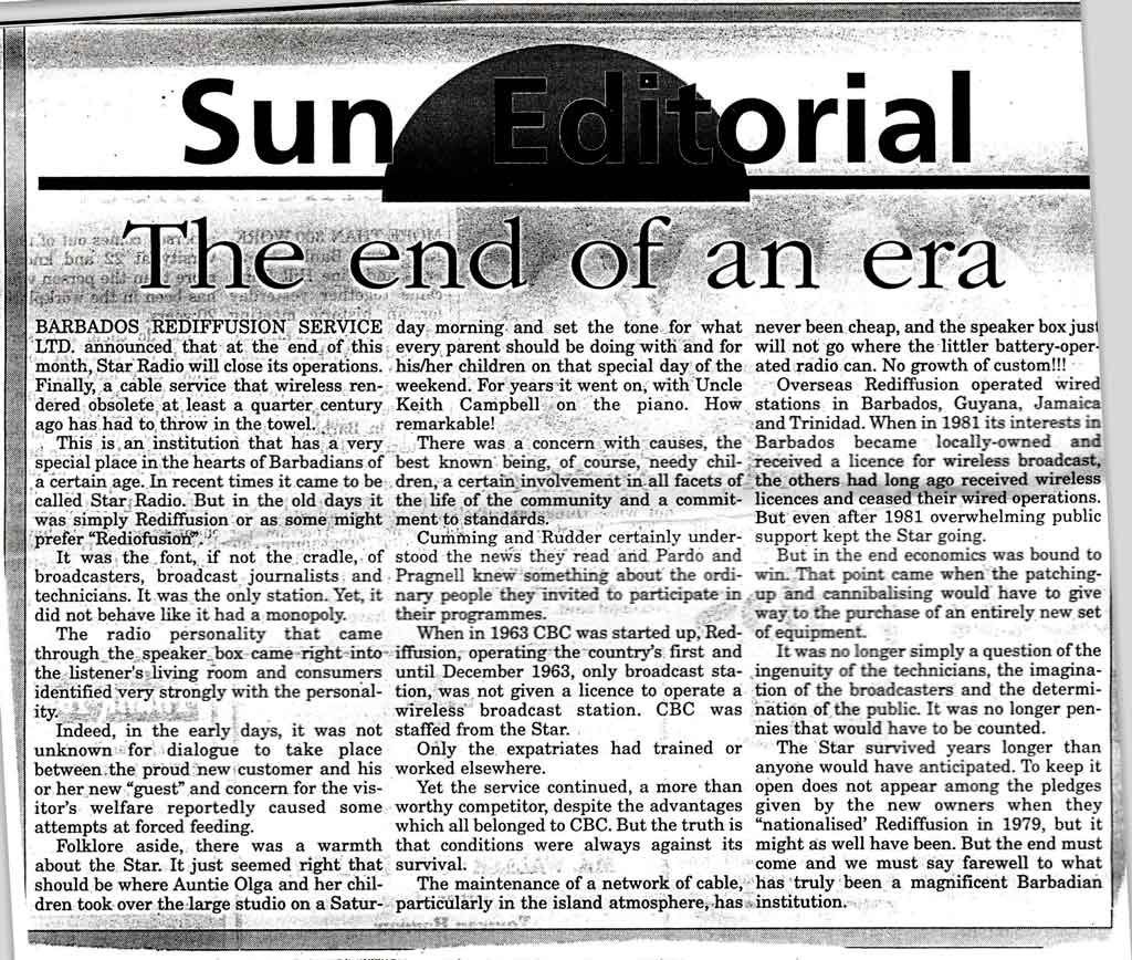 The end of an era - closure of Barbados Rediffusion