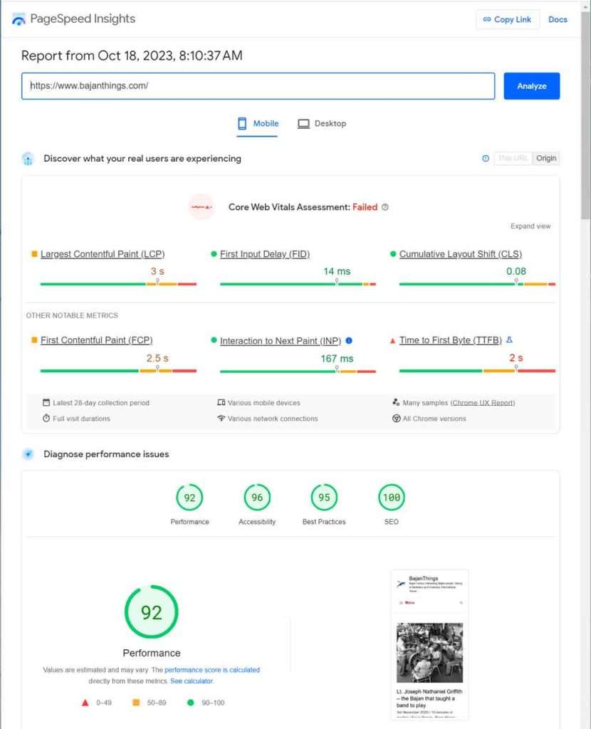 BajanThings - Increasing mobile PageSpeed results