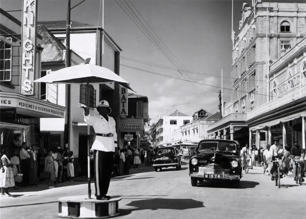 Barbadian traffic policeman on point duty in Broad Street Barbados