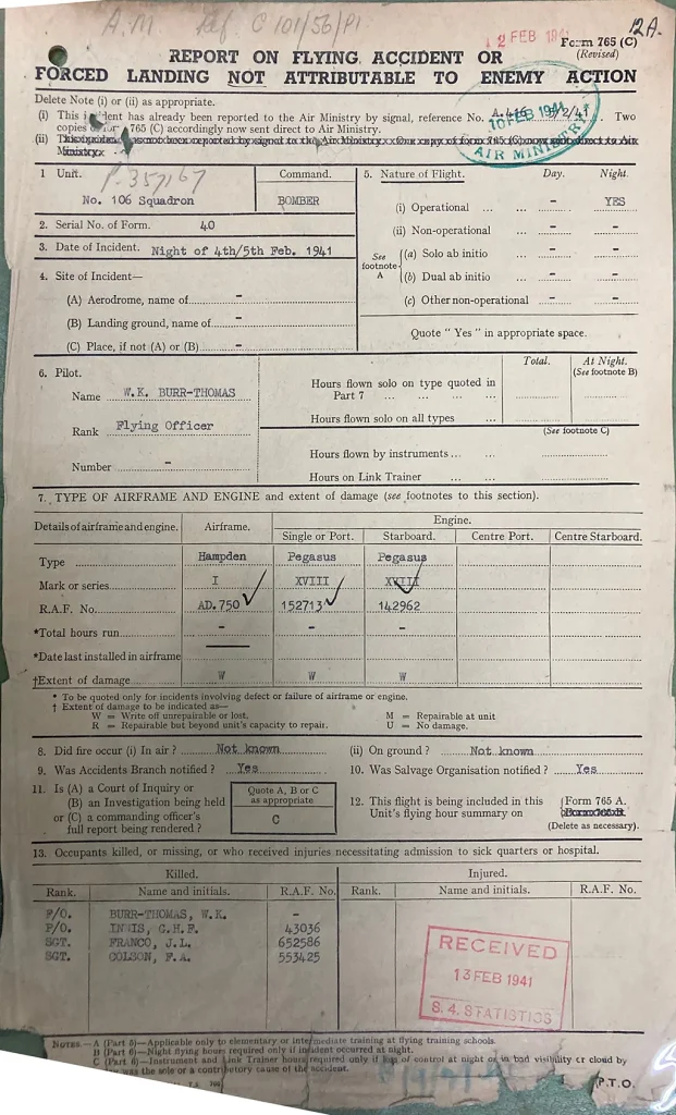 P/O George Harold Frederick Inniss - AD750 crash report file