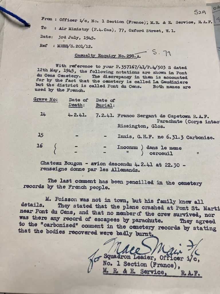 P/O George Harold Frederick Inniss - AD750 crash report file