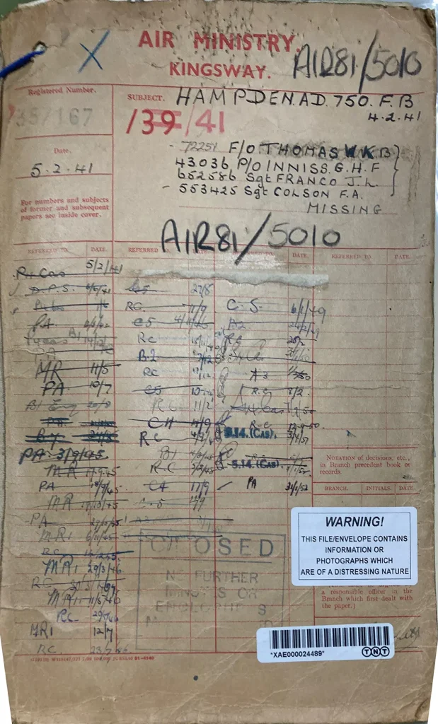 P/O George Harold Frederick Inniss - AD750 crash report file