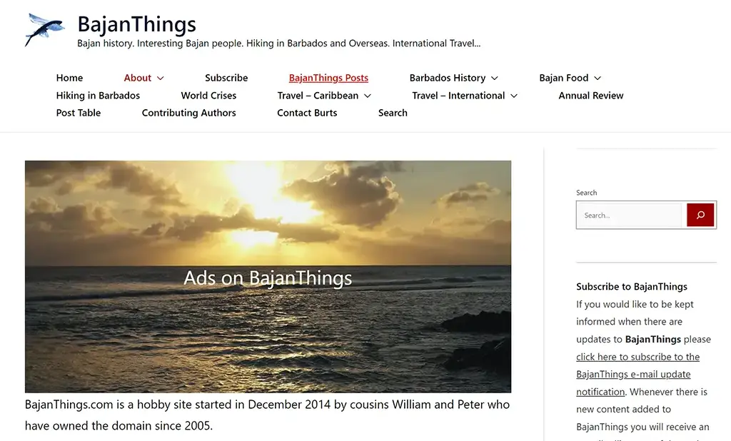 BajanThings Navigation Bar 2023 built using Astra Pro classic theme