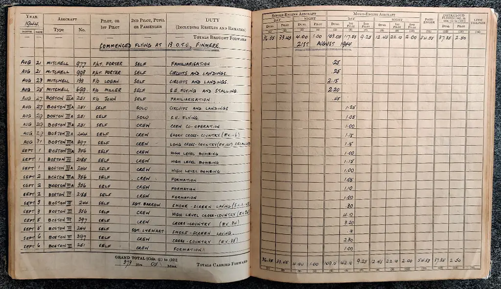 Andrew Cole RAF Pilot log book