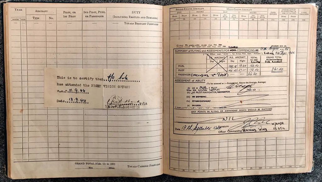 Andrew Cole RAF Pilot log book