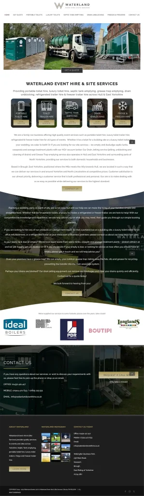 Waterland Event Hire Front Page built using Avada.